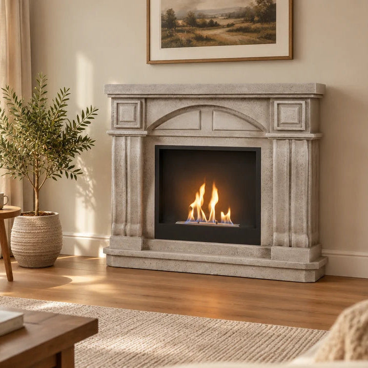 ScandiFlames Logi Bioethanol Fireplace with Geometric Stone Effect Surround