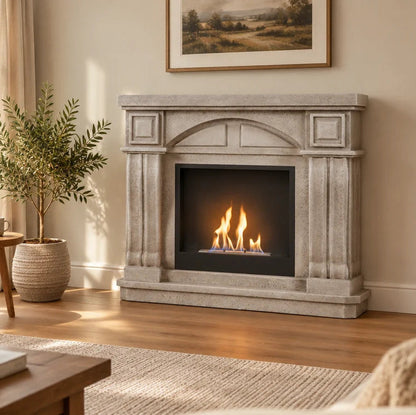 ScandiFlames Logi Bioethanol Fireplace with Geometric Stone Effect Surround