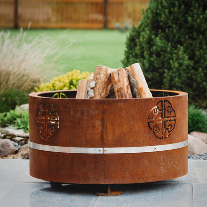 GrillSymbol, Lucas Mini, Corten Steel Wood Burning, Fire Pit with Celtic Design