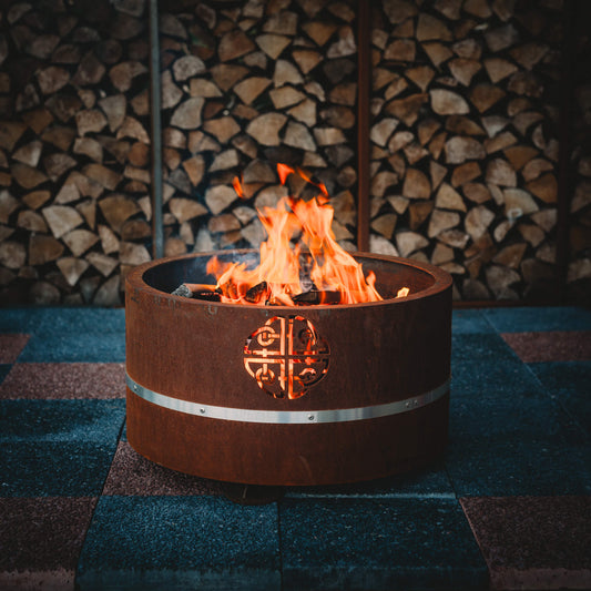 GrillSymbol, Lucas Mini, Corten Steel Wood Burning, Fire Pit with Celtic Design