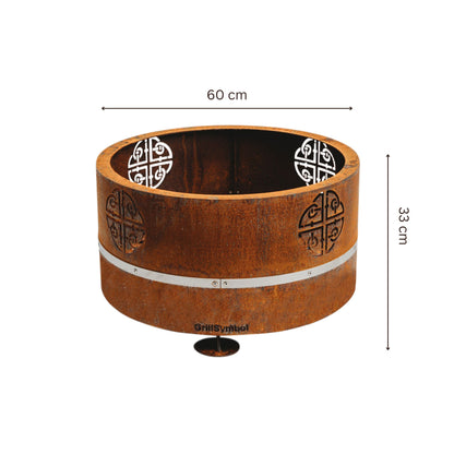 GrillSymbol, Lucas Mini, Corten Steel Wood Burning, Fire Pit with Celtic Design
