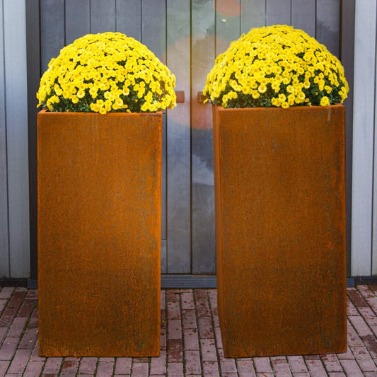 GrillSymbol Manhattan Set of 2 Corten Steel Planters for Modern Gardens