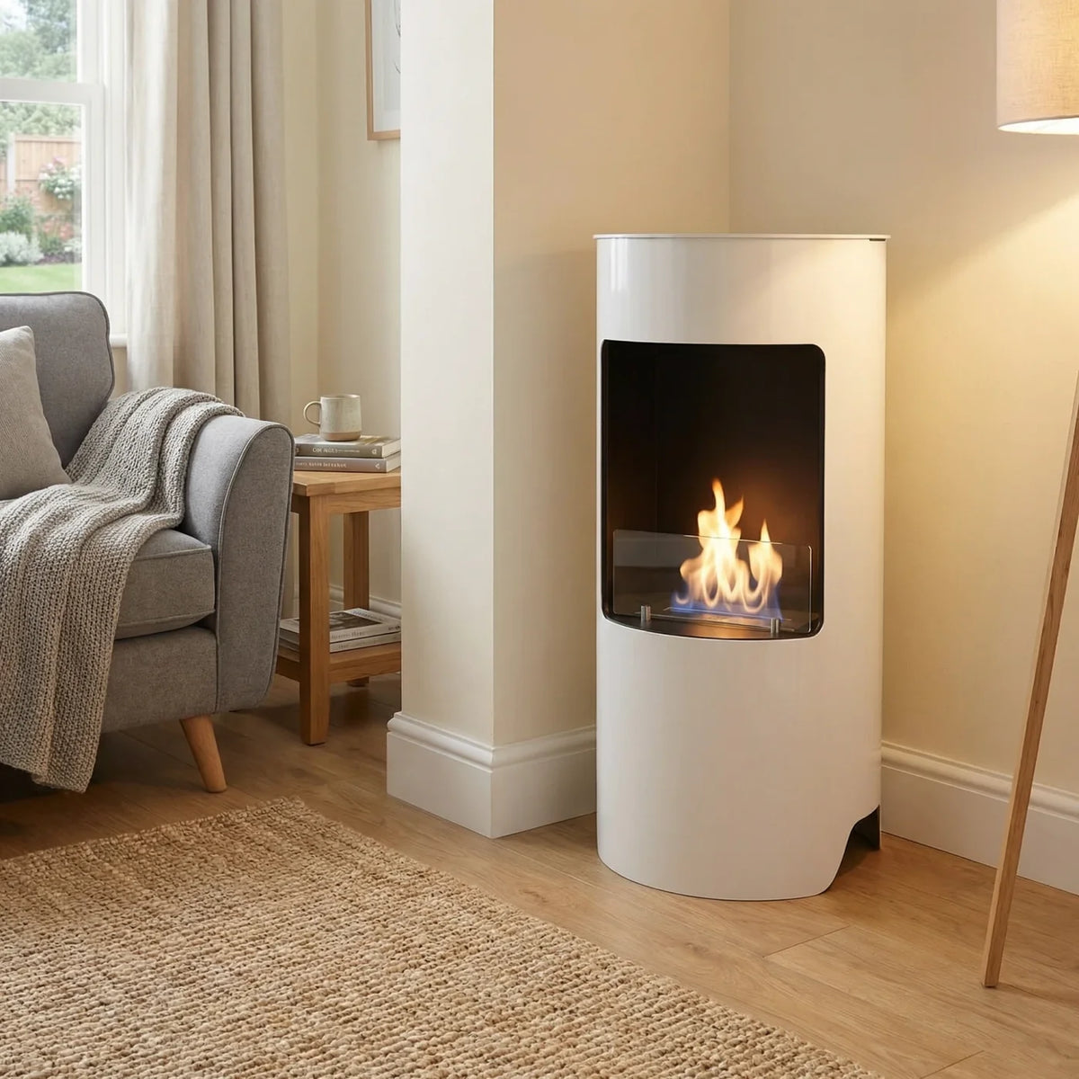 ScandiFlames Montgomery White Bioethanol Fireplace with Classic Stove Design