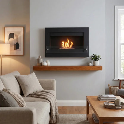 ScandiFlames Nebraska Black Wall Mounted Bioethanol Fireplace