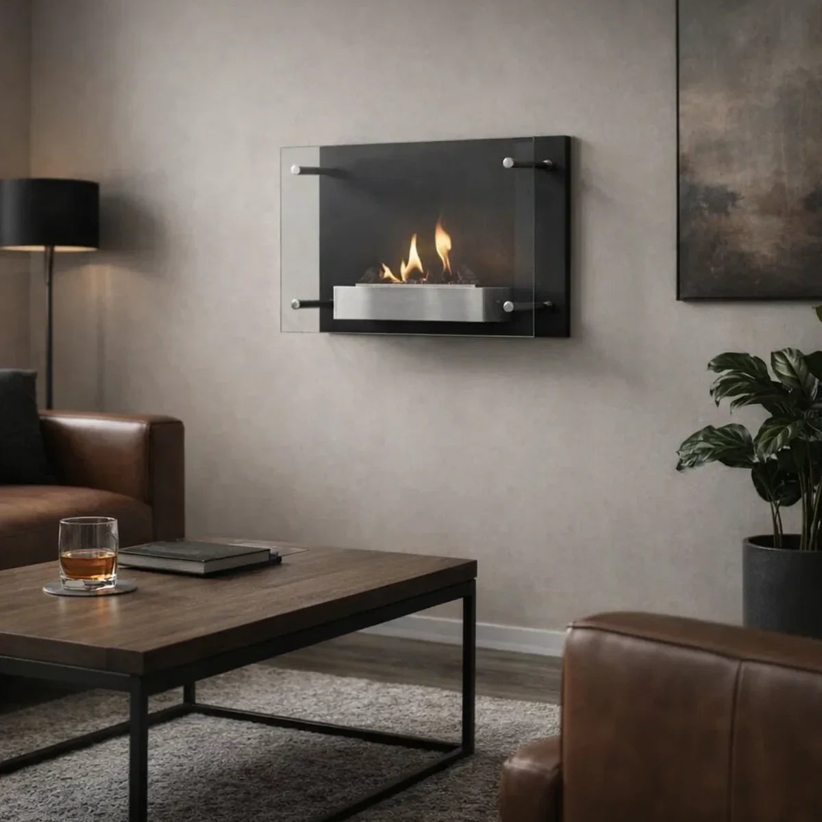 ScandiFlames Nevada Wall Mounted Bioethanol Fireplace in Black