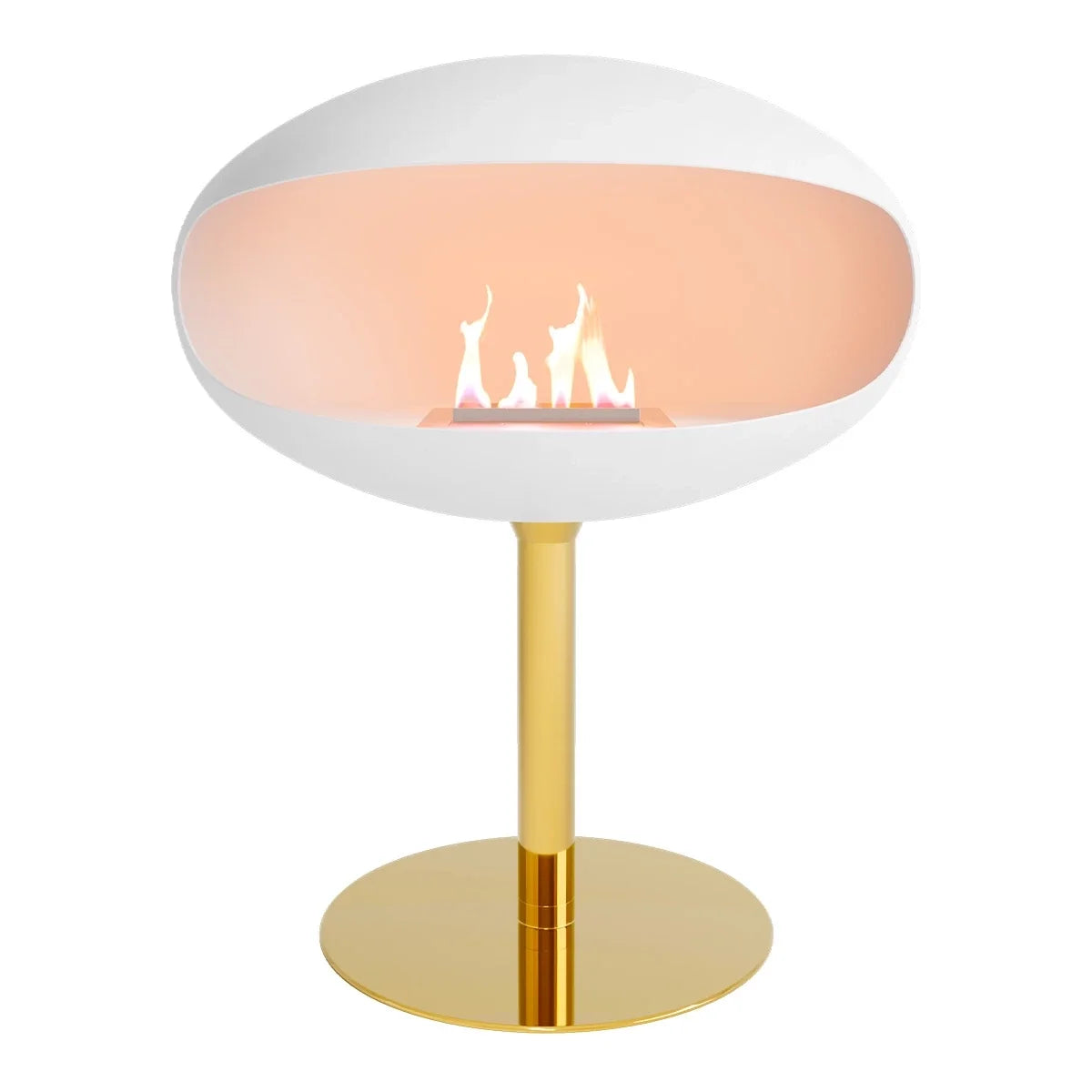 Cocoon Fires Pedestal White Bioethanol Fireplace with Brass Base