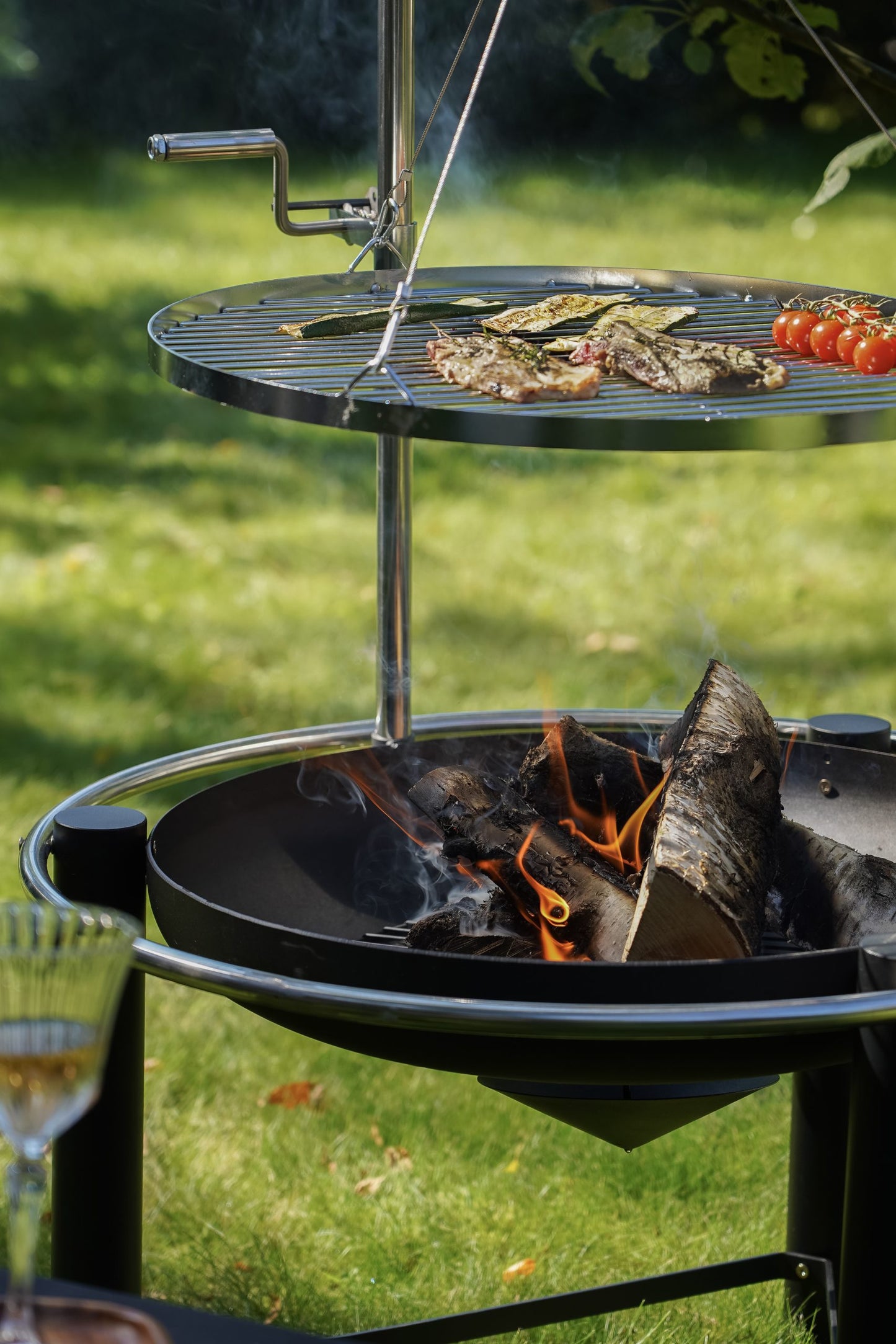 HEAT Pendal Fire Bowl with Pulley Grill – 76 cm Steel