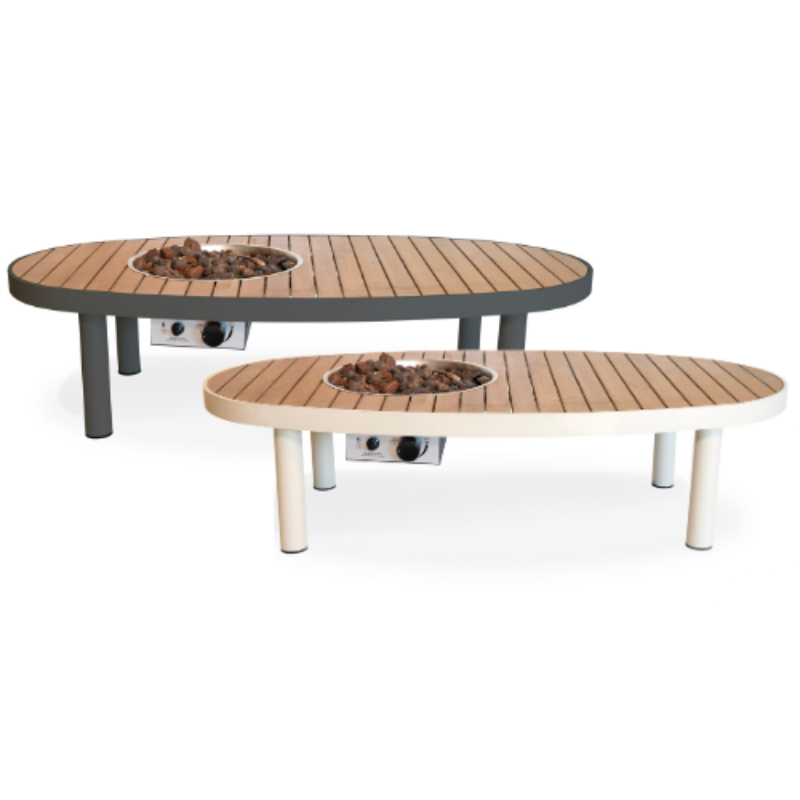 Happy Cocooning Riviera 140cm Oval Gas Fire Table (Teak) - Anthracite
