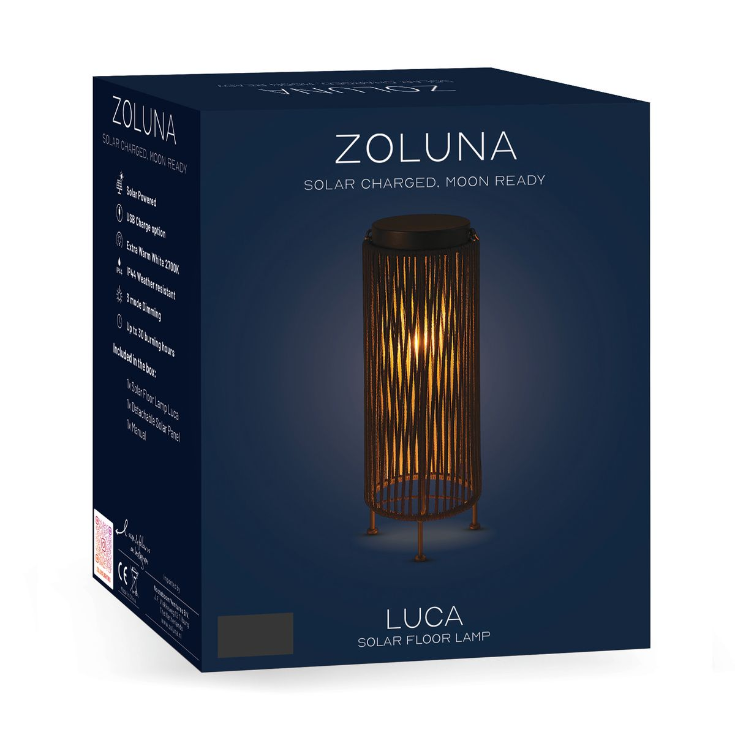 ZOLUNA Luca Grande Deep Coal Solar Lantern | Large USB Rechargeable Outdoor Lamp