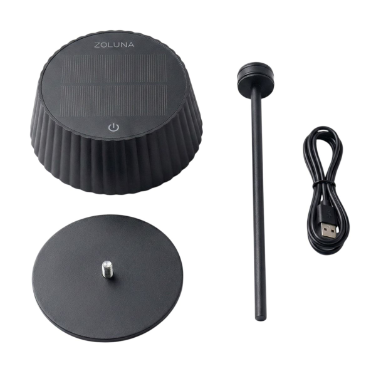 ZOLUNA JYP Black Solar Table Lamp | Heavy Duty Outdoor Lamp with USB Charging