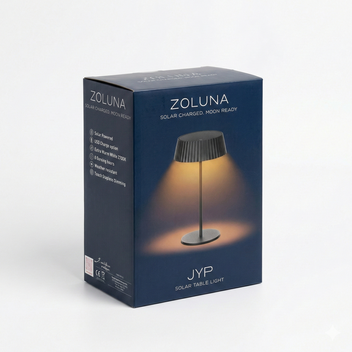 ZOLUNA JYP Black Solar Table Lamp | Heavy Duty Outdoor Lamp with USB Charging