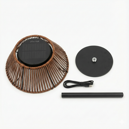 ZOLUNA MOOS Solar Table Lamp | Rattan Outdoor Lamp with USB Charging & Dimming