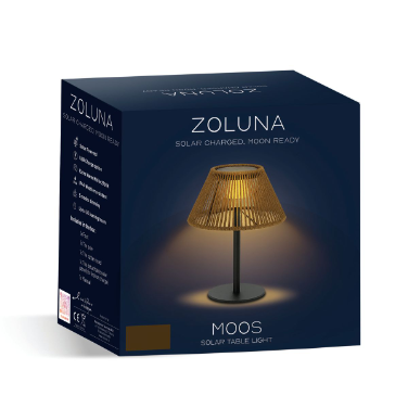 ZOLUNA MOOS Solar Table Lamp | Rattan Outdoor Lamp with USB Charging & Dimming