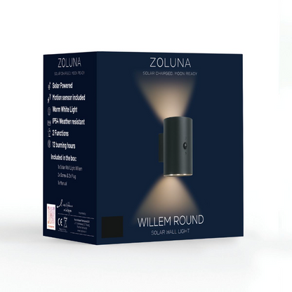 ZOLUNA Marga Round Solar Wall Lamp | Premium Aluminium Up & Down Light