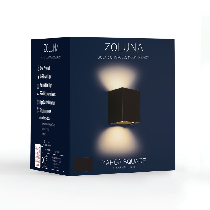 ZOLUNA Marga Square Solar Wall Lamp | Premium Aluminium Up & Down Light