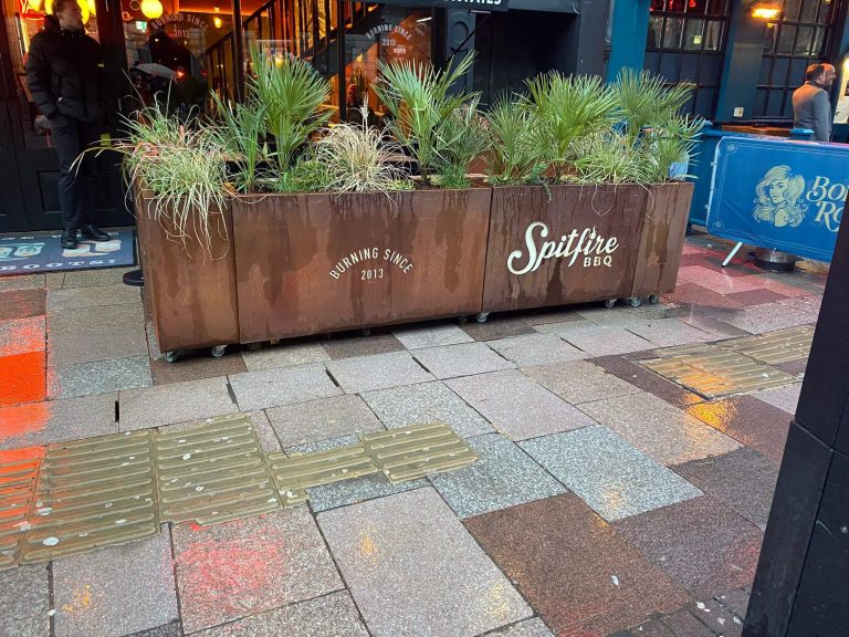 Custom Branded Corten Steel Café Barrier Planter 