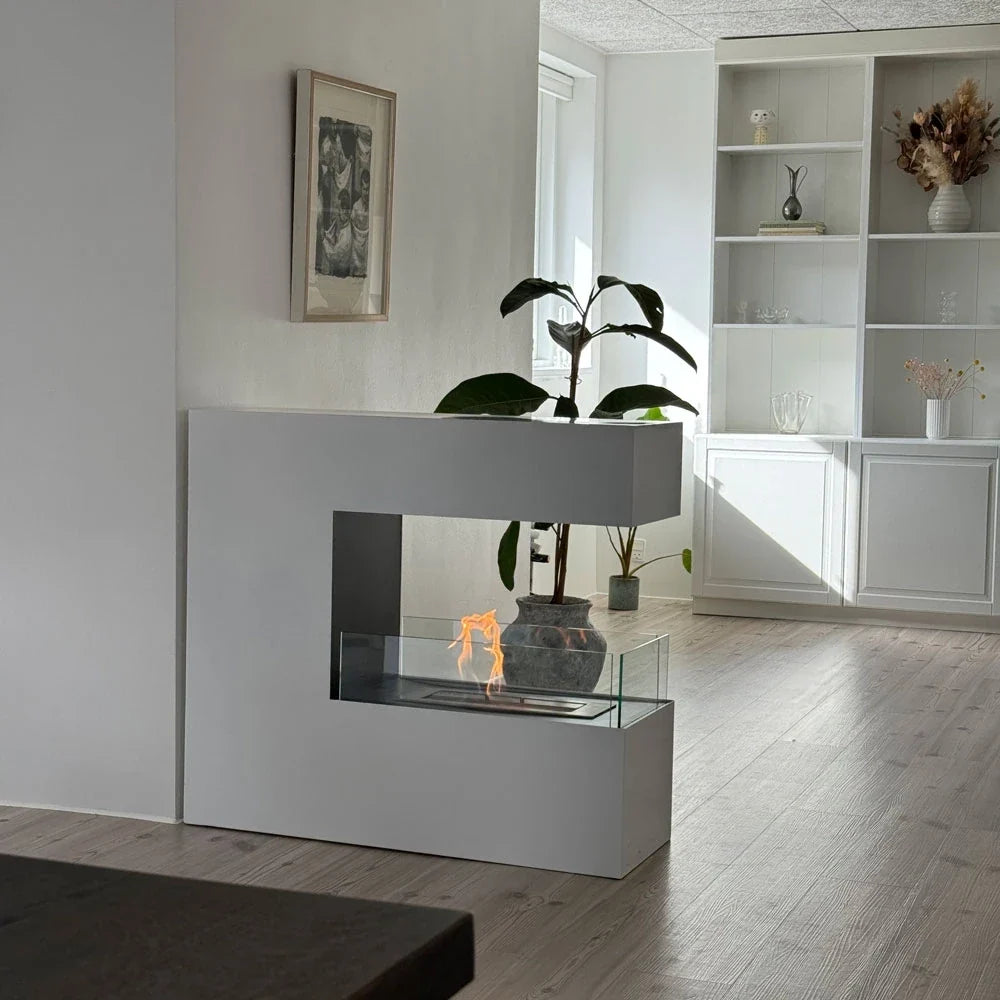 ScandiFlames Topeka White Bioethanol Fireplace with Safety Glass