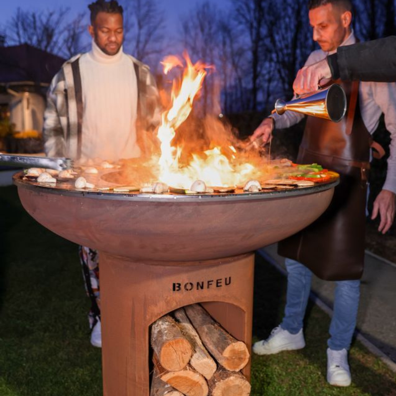 BonFeu, BonBiza XL, Fire Bowl & BBQ Plancha, Open Design, Rusty Brown