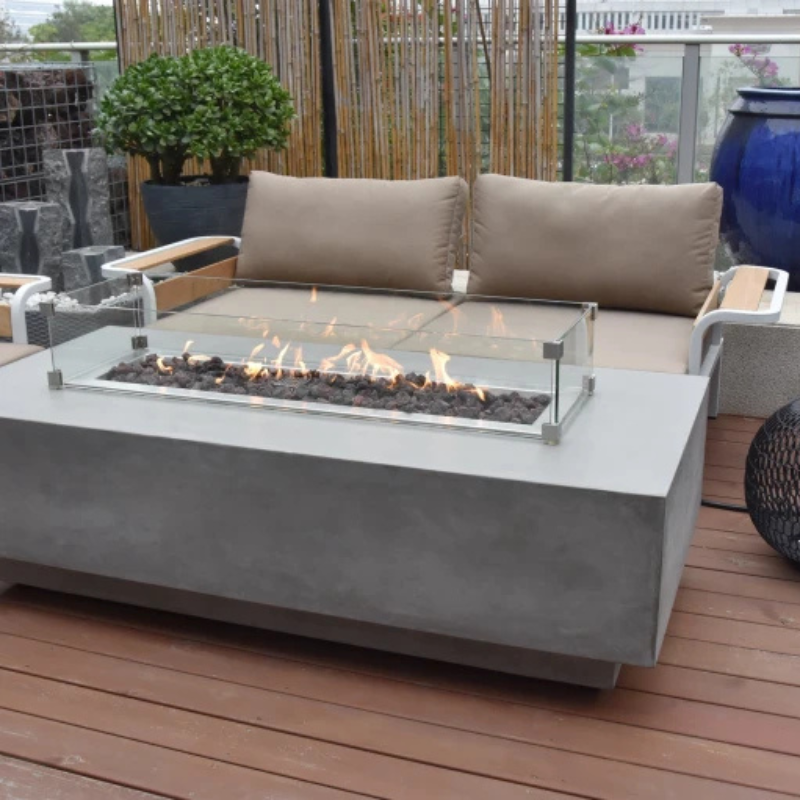 Elementi Granville Light Grey Fire Table | Modern Outdoor Gas Heater