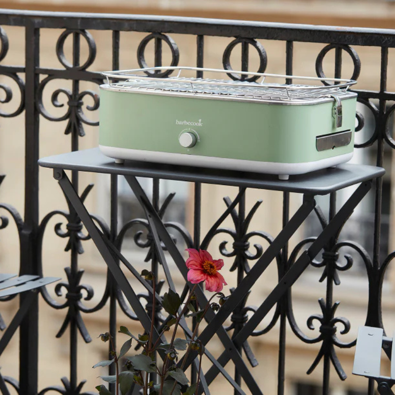 E-Carlo Barbecook Paris Green - Compact Electric BBQ for Balcony & Travel
