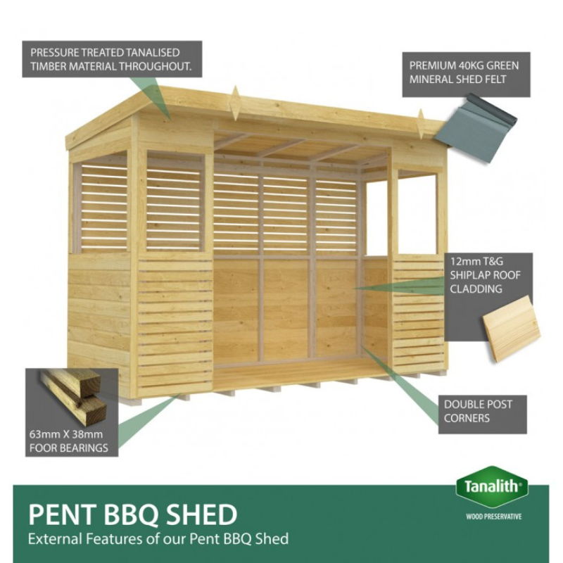 Winston Timber 8ft x 4ft BBQ Shelter for Garden Cooking and Outdoor Dining