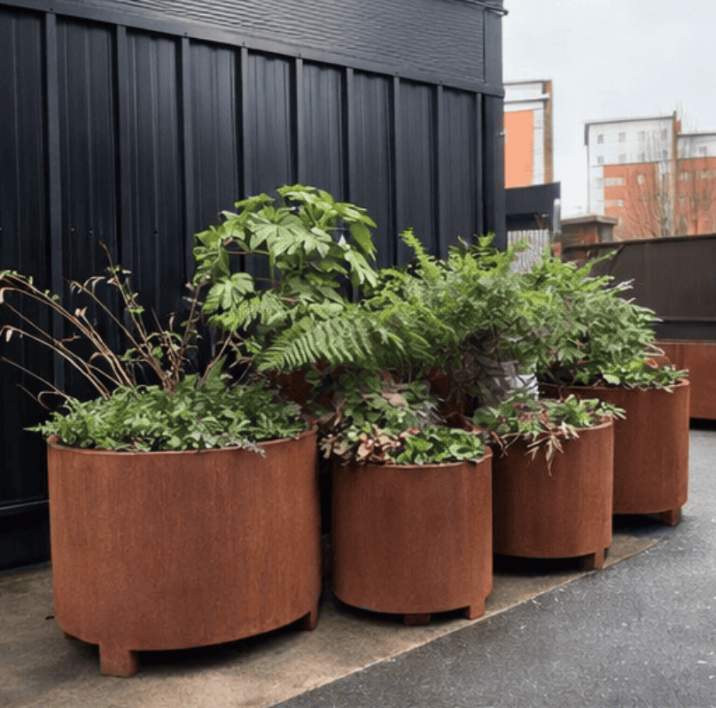 Henley Corten Steel Cylindrical Planter With Feet UK