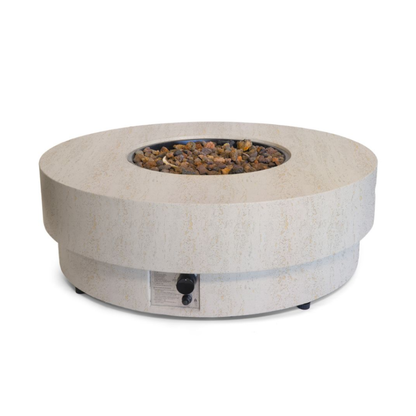 Happy Cocooning, Estate,  105cm, Round, Gas Fire Table, Stone - Travertine