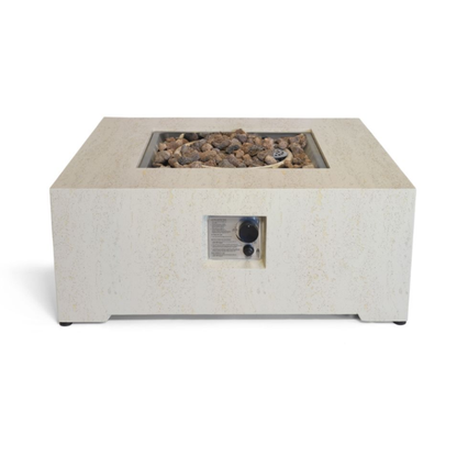 Happy Cocooning, Estate,  88cm, Square Gas Fire Table, Stone - Travertine