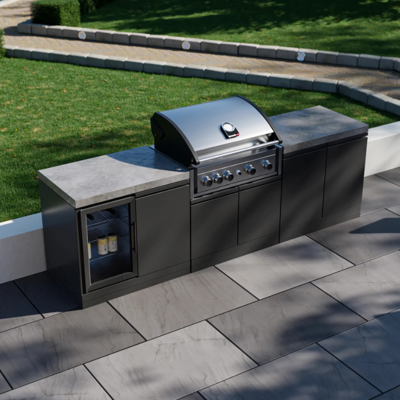 GrandPro Eite Outdoor Kitchen Pro 4 Burner Barbecue, and Fridge - 2.7m
