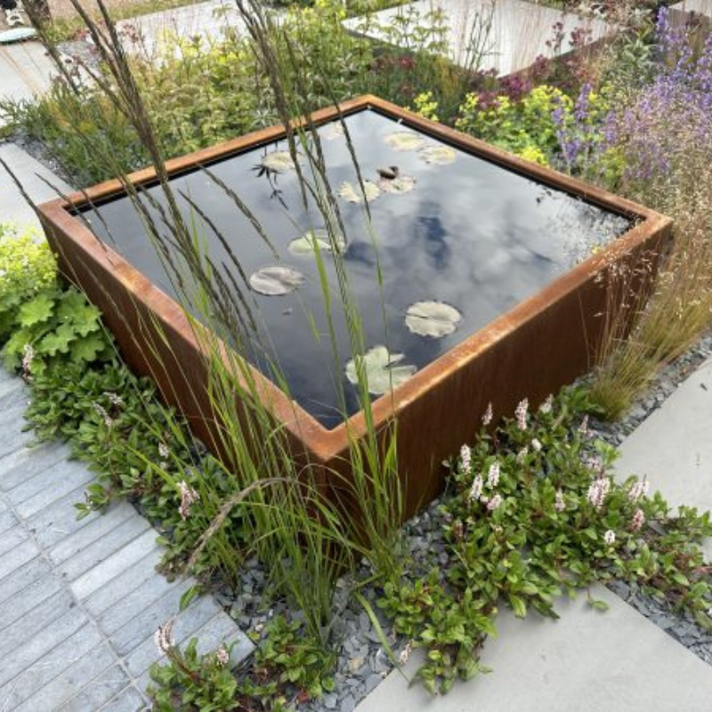 Handmade Corten Steel Cube Pond | British Made Garden Water Feature