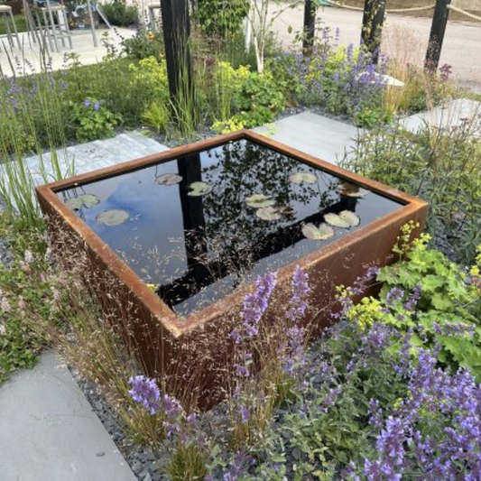 Handmade Corten Steel Cube Pond | British Made Garden Water Feature