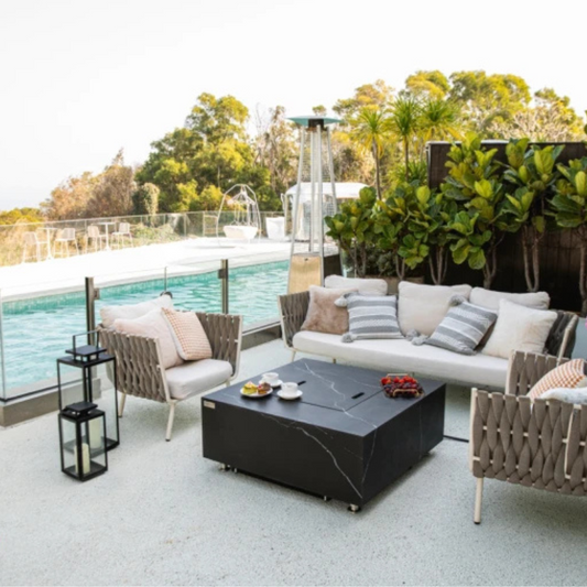 Elementi Plus, Sofia, Fire Table, Marble, Porcelain Outdoor, 60,000 BTU