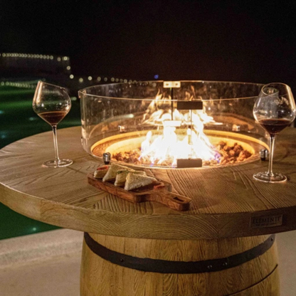 Elementi, Lafite Barrel Fire Table, Rustic Concrete Outdoor Propane, 45000 BTUs