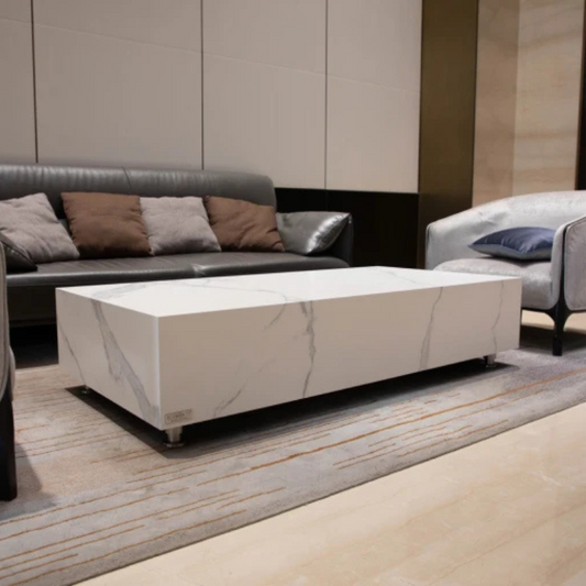 Elementi, Bianco Coffee Table, Rectangle Marble Porcelain Outdoor
