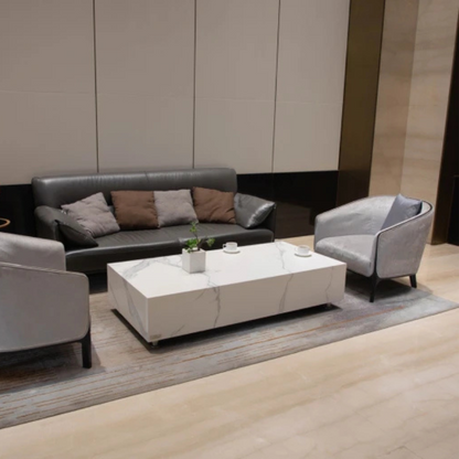 Elementi, Bianco Coffee Table, Rectangle Marble Porcelain Outdoor