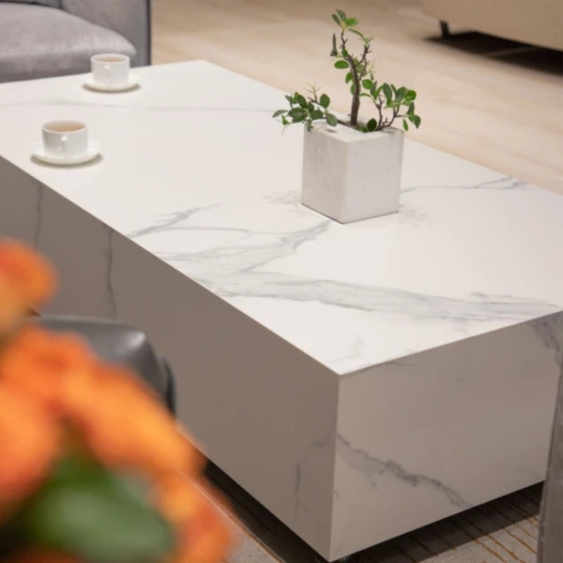 Elementi, Bianco Coffee Table, Rectangle Marble Porcelain Outdoor