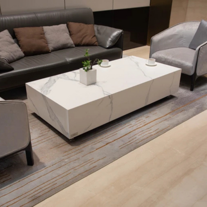 Elementi, Bianco Coffee Table, Rectangle Marble Porcelain Outdoor