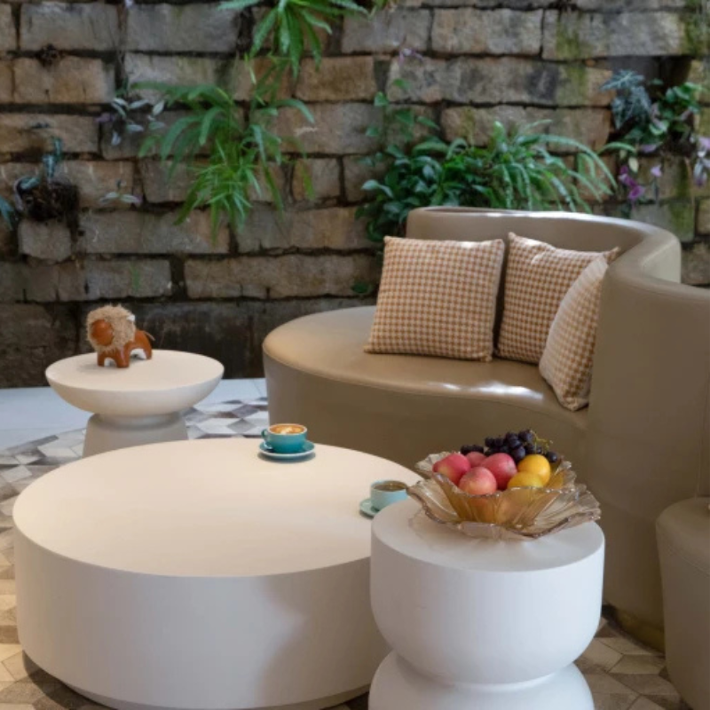 Elementi, Chronos Side Table, Cream White Outdoor
