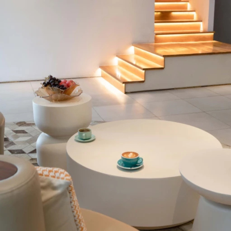 Elementi, Chronos Side Table, Cream White Outdoor