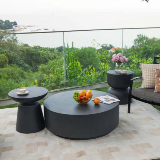 Elementi, Kylix Side Table, Slate Black Outdoor Concrete