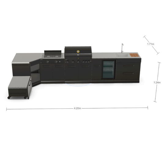 GRLLR Connect Modular Outdoor Kitchen – 5-Burner BBQ, Stove, Kamado, Sink, Fridge & Cooling Unit
