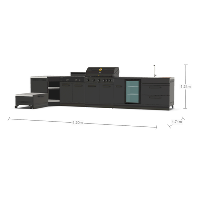 GRLLR Connect Modular Outdoor Kitchen – 5-Burner BBQ, Stove, Kamado, Sink, Fridge & Cooling Unit