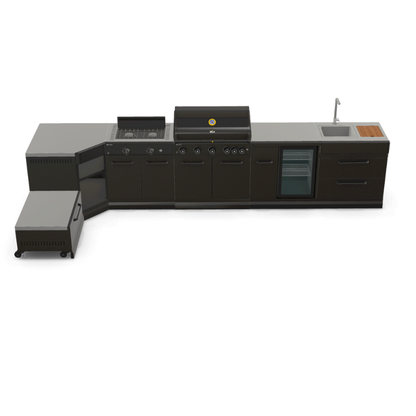 GRLLR Connect Modular Outdoor Kitchen – 5-Burner BBQ, Stove, Kamado, Sink, Fridge & Cooling Unit