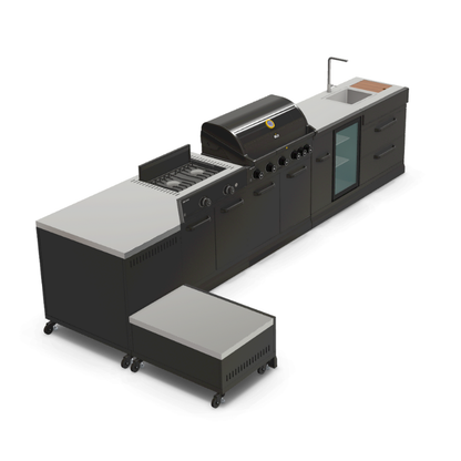GRLLR Connect Modular Outdoor Kitchen – 5-Burner BBQ, Stove, Kamado, Sink, Fridge & Cooling Unit