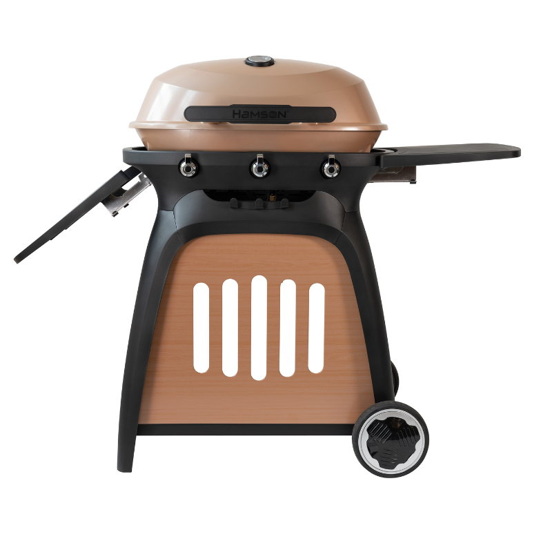 Ryde Compact Gas BBQ Grill with 3 Burners and Fold-Out Side Shelves
