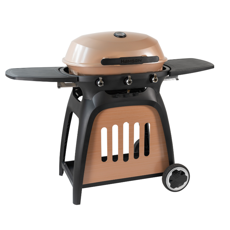 Ryde Compact Gas BBQ Grill with 3 Burners and Fold-Out Side Shelves