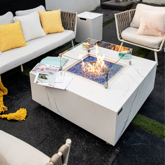 Bianco Fire Table 60,000 BTU Marble Porcelain & Metal Frame