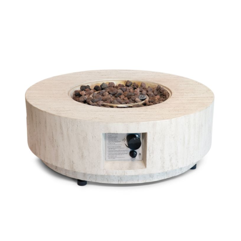 Happy Cocooning, Estate, 76cm, Round, Gas Fire Table Stone Look - Travertine