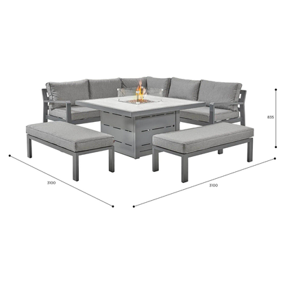 Hex Living Fireside Set in Anthracite Grey with Gas Fire Pit Table