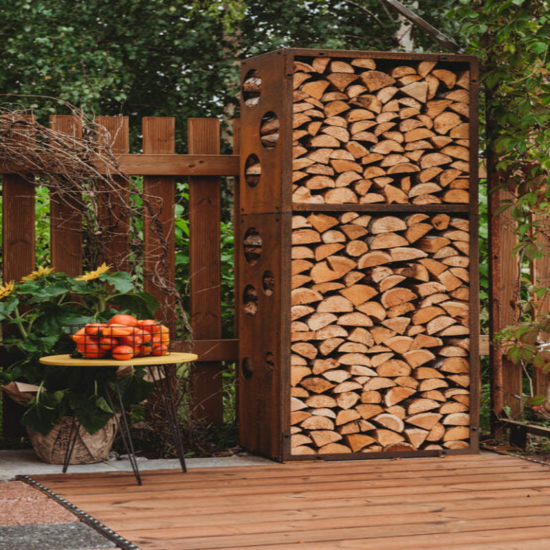 GrillSymbol WoodStock L Corten Steel Firewood Rack for Outdoor Storage